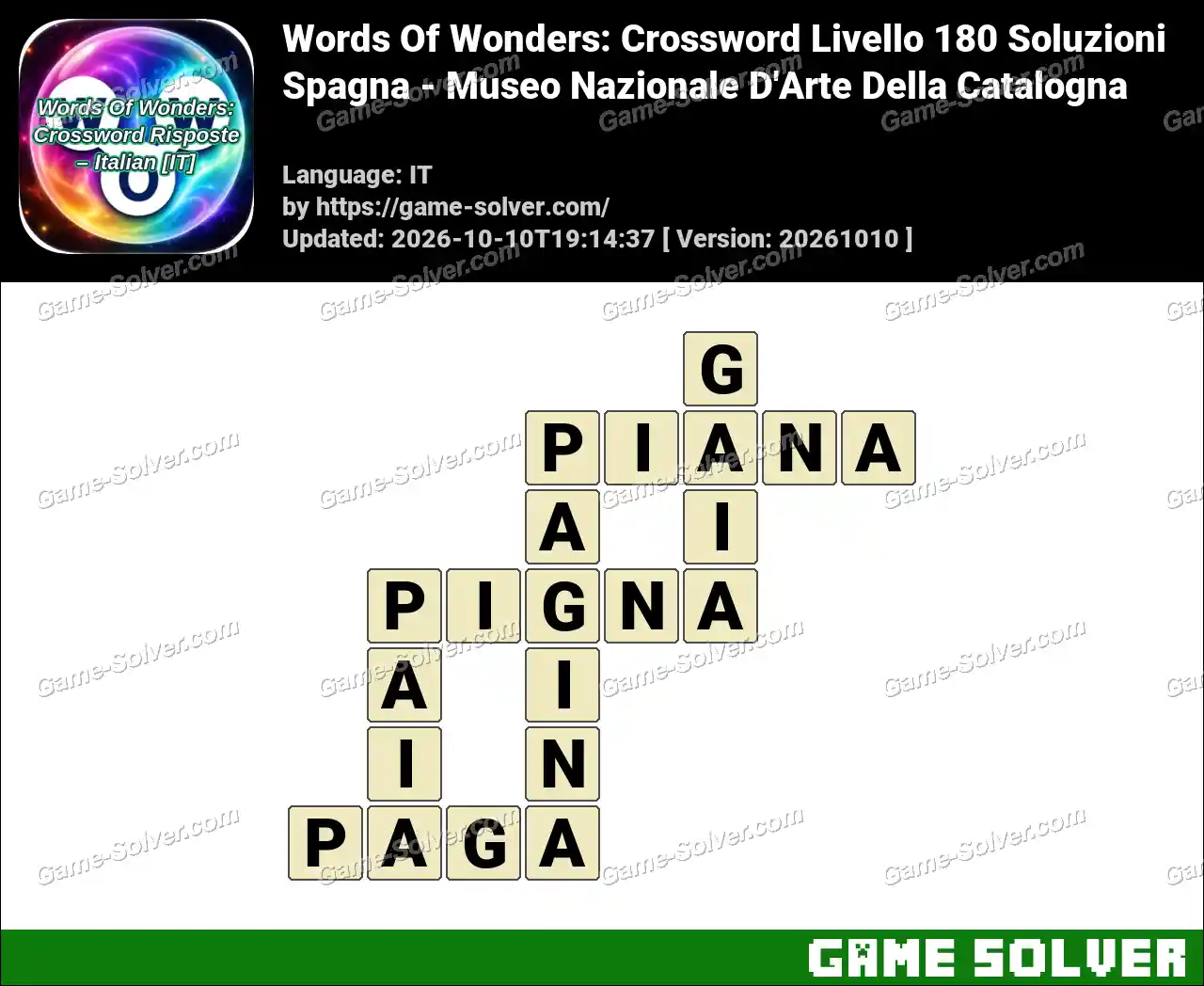 Words Of Wonders: Crossword Livello 180 Soluzioni – Spagna – Museo Nazionale D’Arte Della Catalogna